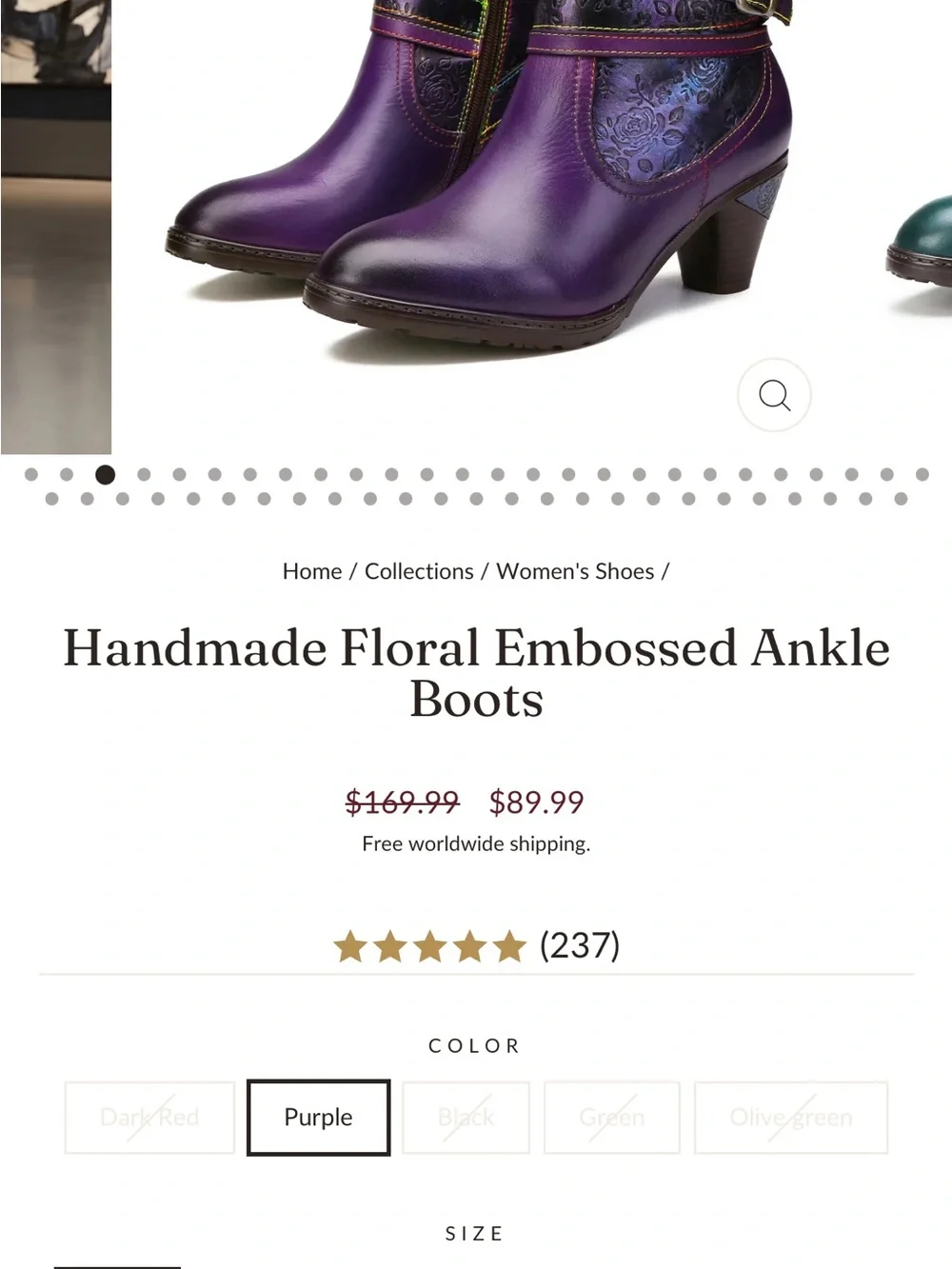 Women's Purple Leather Ankle Boots with Embossed Strap Detail